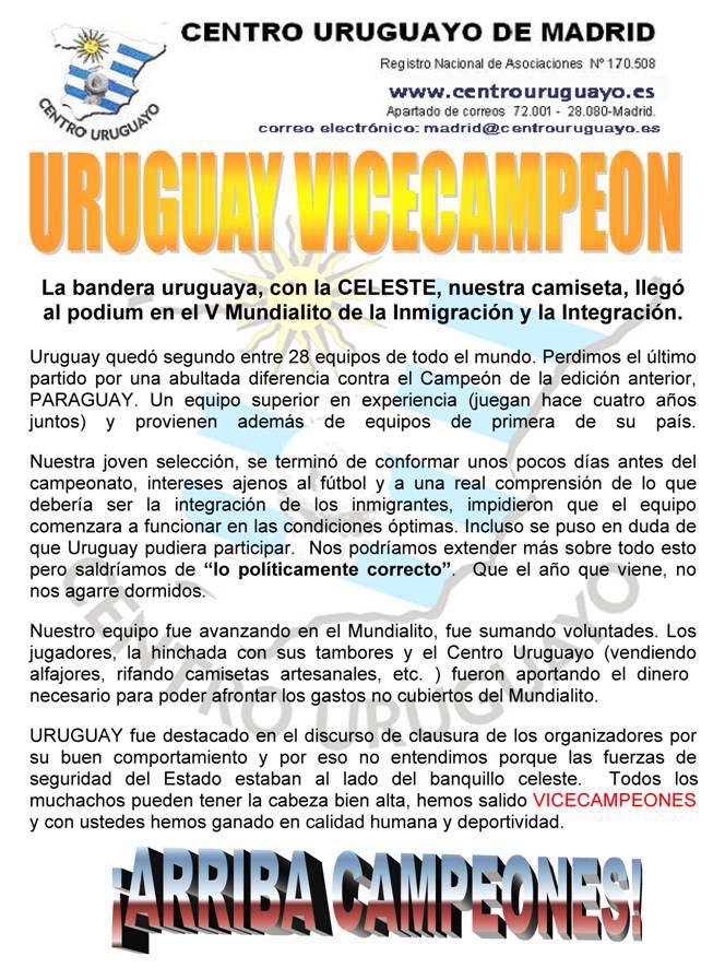 Uruguay vicecampeón
