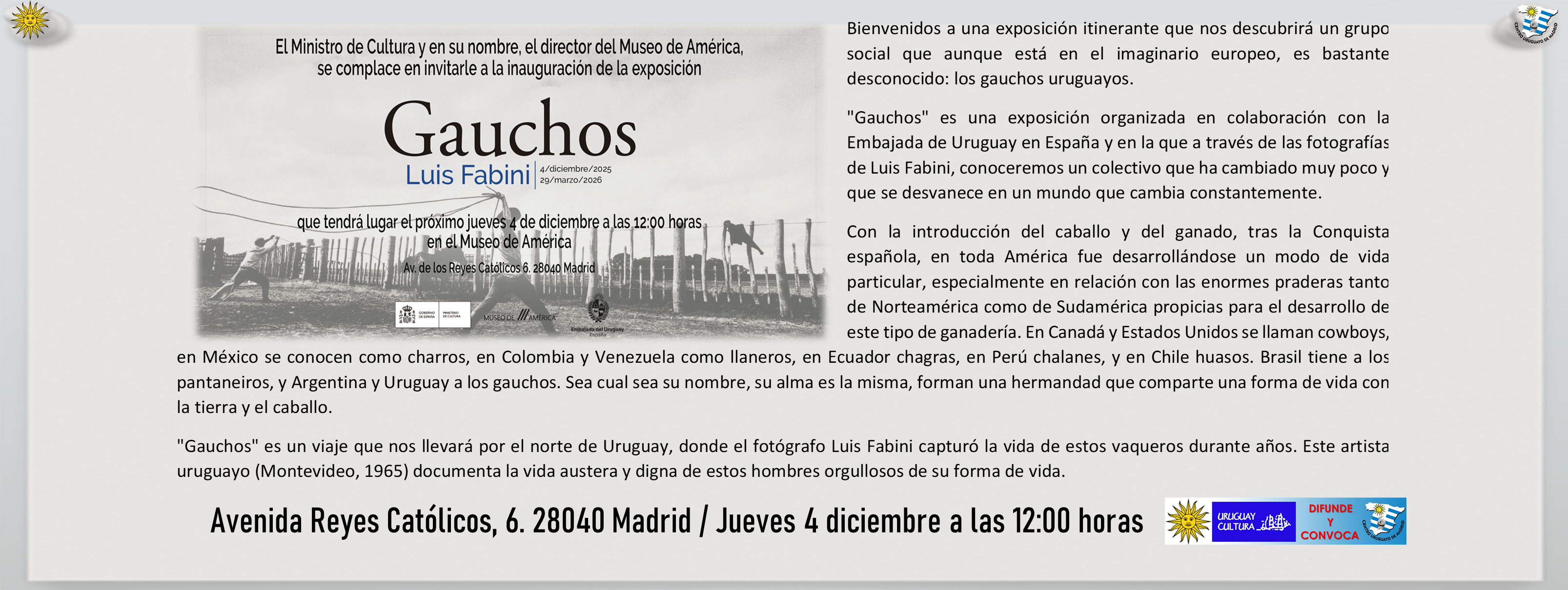 EXPOSICIN ITINERANTE GAUCHOS DE LUIS FABINI /DESDE 4 DE DICIEMBRE AL 29 DE MARZO DE 2026